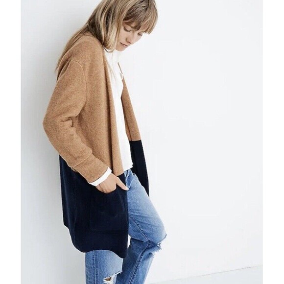 Madewell Cardigan Sweater Womens Medium Blue Kent Wool Alpaca Blend Color Block - Picture 6 of 16